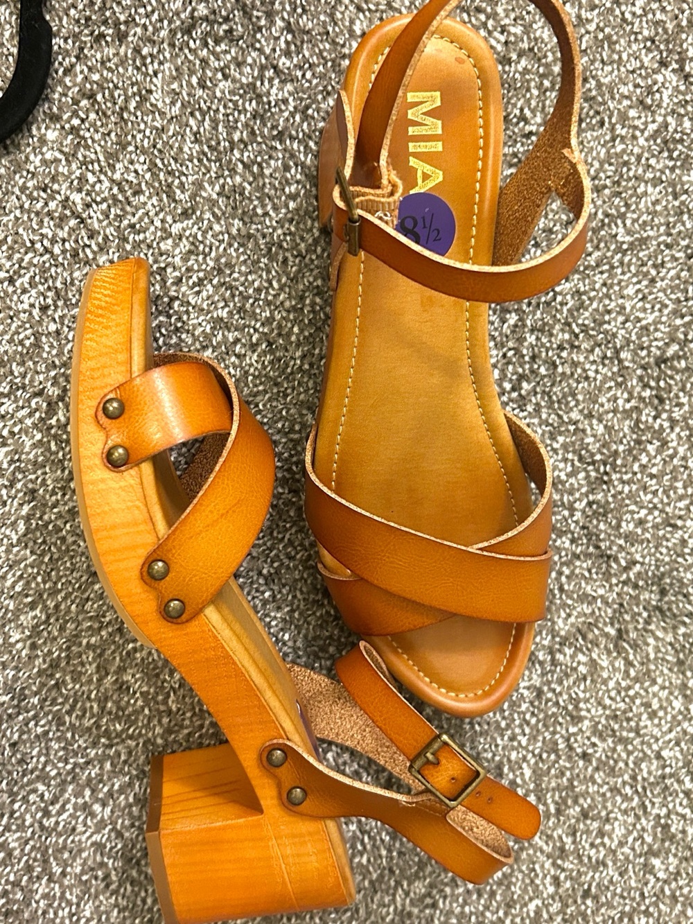 MIA Orange Cross-Strap Block Heel Sandals
